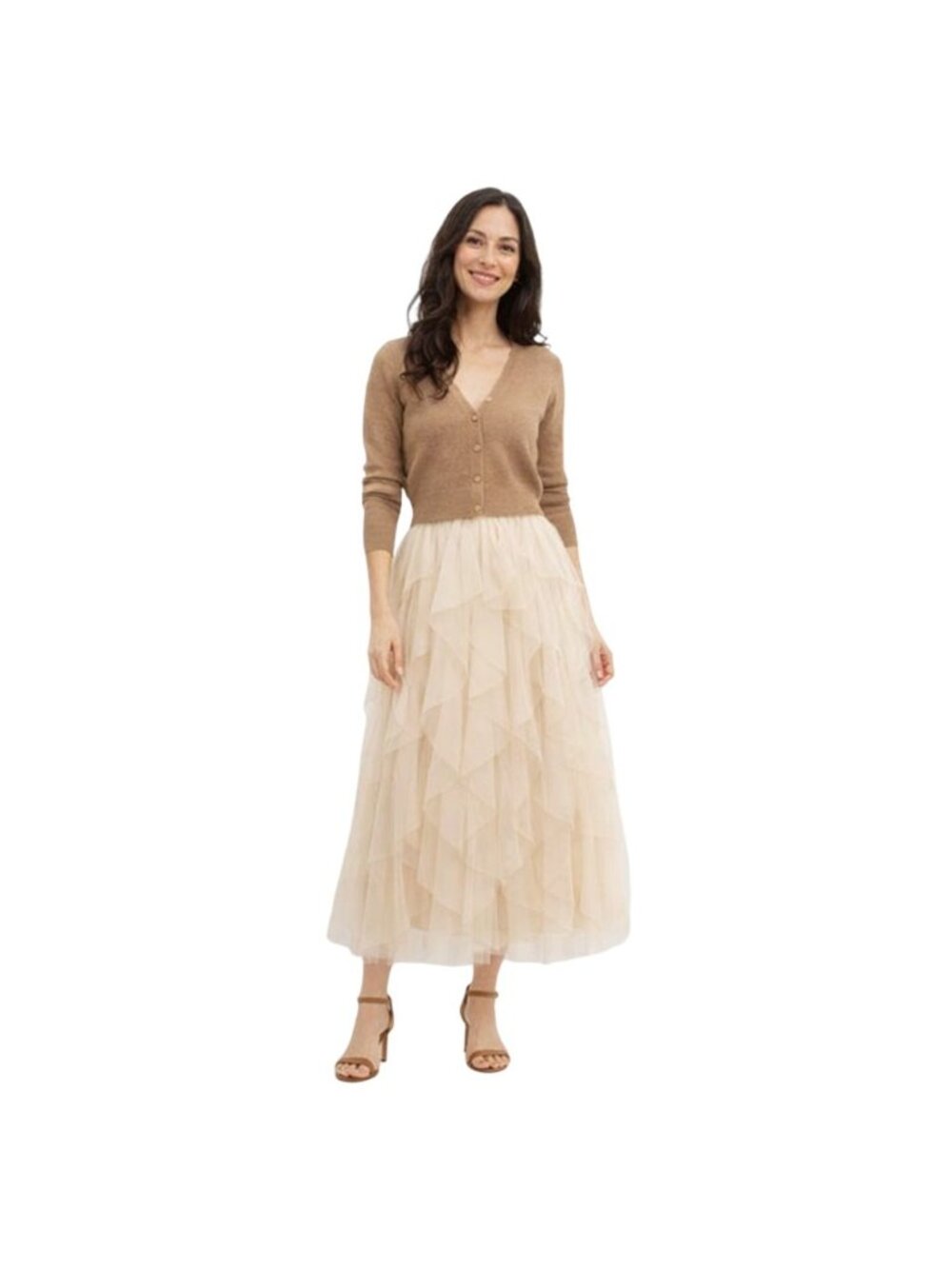 New Layered Apricot Tulle Maxi S/M Skirt With Elastic Waistband